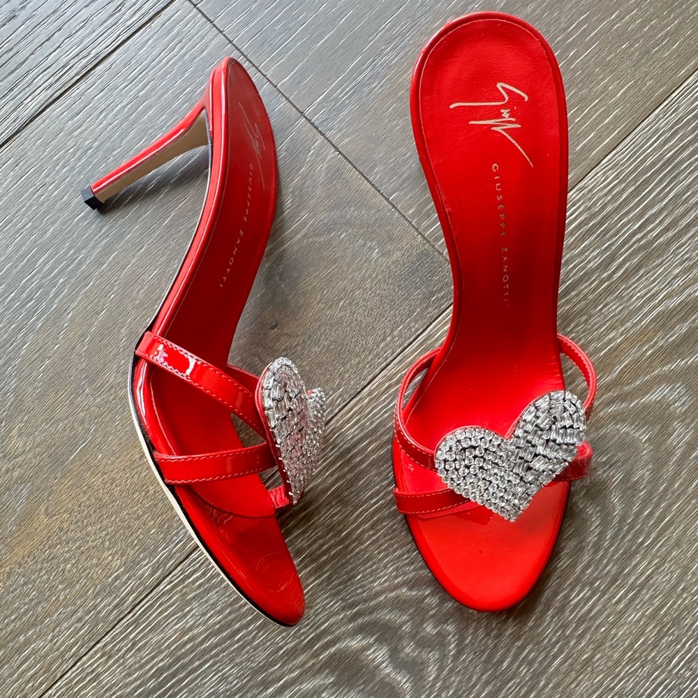 Giuseppe Zanotti Cuorpido Red Crystal Embellished Heels